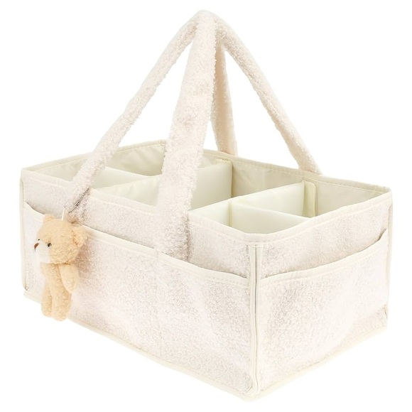 Cream Fleece Diaper Caddy/ Bath Organizer - Picture 1 of 5